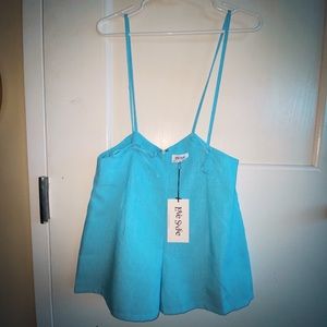 High Wasted Blue Built-In-Suspenders Shorts